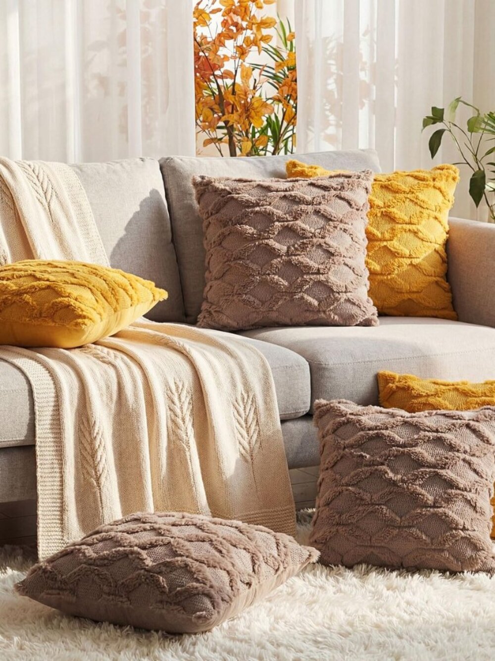6 Pcs Faux Fur Decorative Pillow Covers 18x18 in, Dark Gray, Gold
